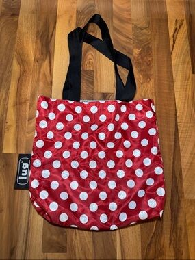lug Red and White Polka Dot Tote with Black Straps